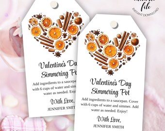 Bewerkbare Valentijnsdag Simmer Pot Gift Tag Template, Afdrukbare Stovetop Potpourri Tag voor DIY Gifting, Instant Digitale Download