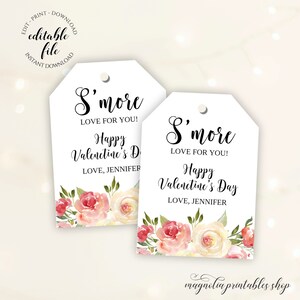 Valentine's Day S'mores Gift Tag Template, Smores In a Mason Jar Gifts for Friends, Editable Favor Tag for Teacher, Neighbor, Sweets, Candy