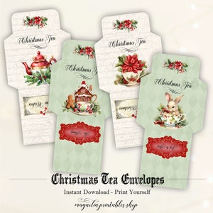 Envelopes para saquinhos de chá de Natal para impressão, embalagens de chá vintage para festas, porta-capas de chá, para noivas, chá de bebê, casamento, chá de bebê