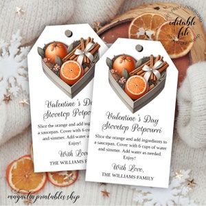 Valentine's Day Stovetop Potpourri Tag, Simmer Pot Gift Tag Template, Editable Tag for DIY Gifting, Neighbors Friends, Instant Download image 1