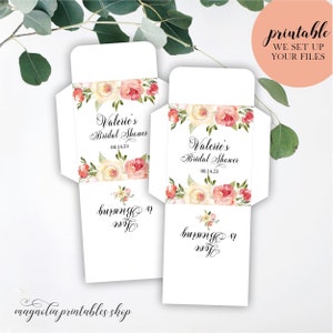 Custom Tea Bag Envelopes, Printable Love is Brewing Blush and Pink Floral Tea Cover Holders, For Bridal, Baby Shower, Wedding, Tea Party image 1