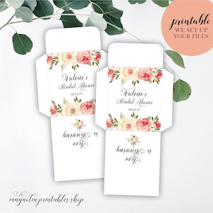 Envelopes personalizados para saquinhos de chá, porta-copos Love is Brewing Blush e Pink Floral para impressão, para noivas, chás de bebê, casamentos, chás de bebê