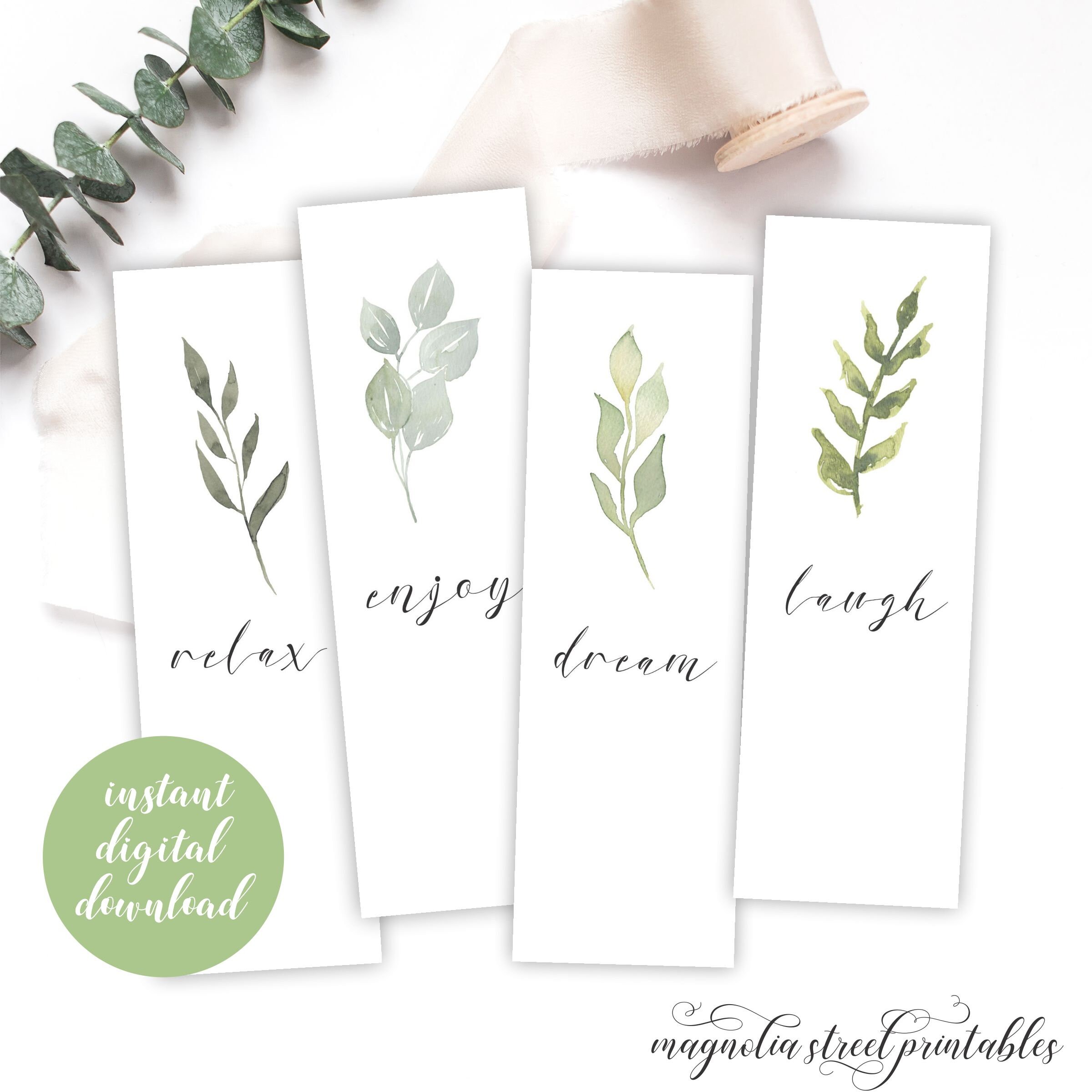 Printable Botanical Bookmarks DIY Greenery Bookmark Digital Etsy