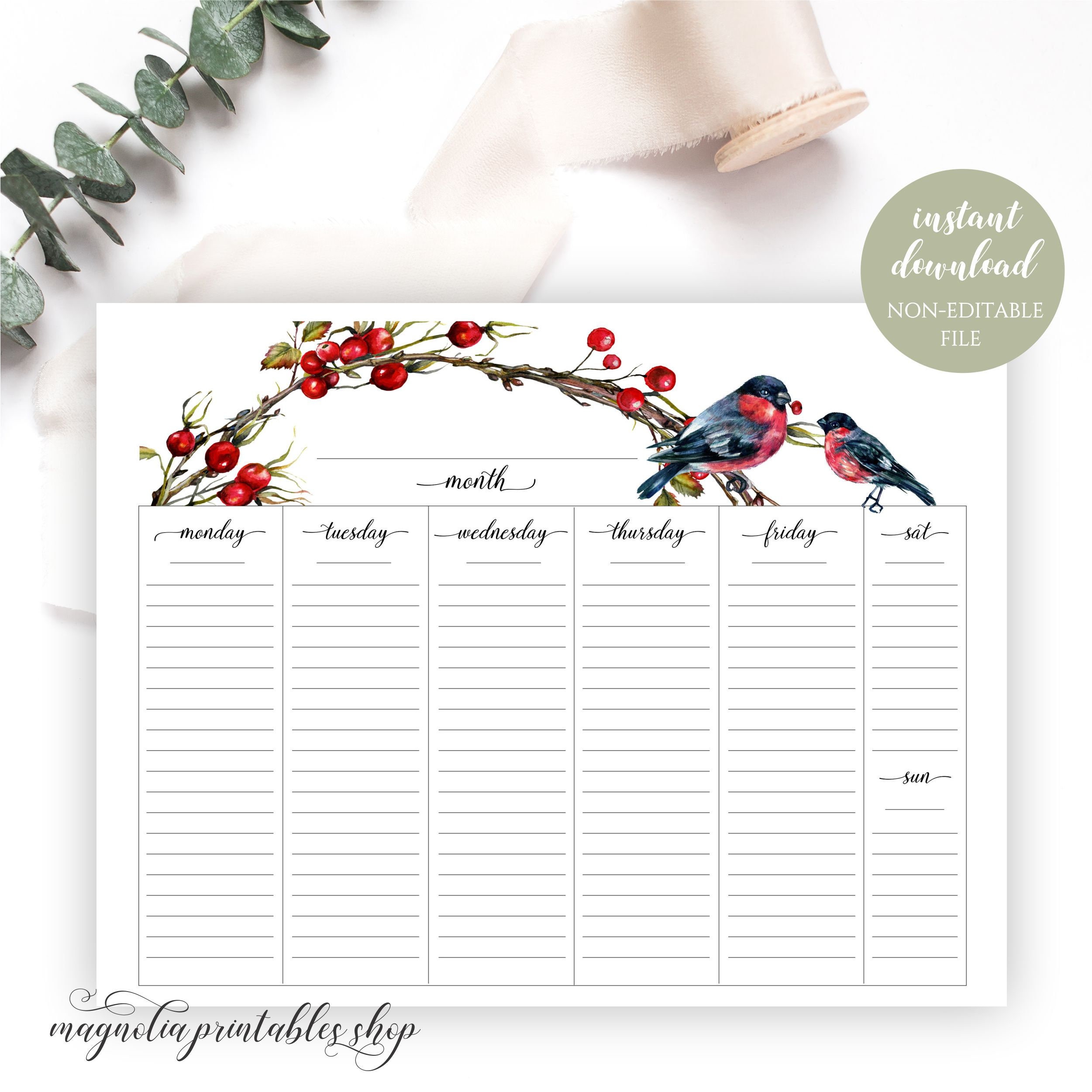 Printable Weekly Calendar or Organizer, Christmas, Holiday or Winter to Do  List, Undated Blank Planner Pages, Instant Download - Etsy