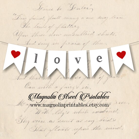 Printable Love Banner With Hearts Simple Mini Love Bunting | Etsy