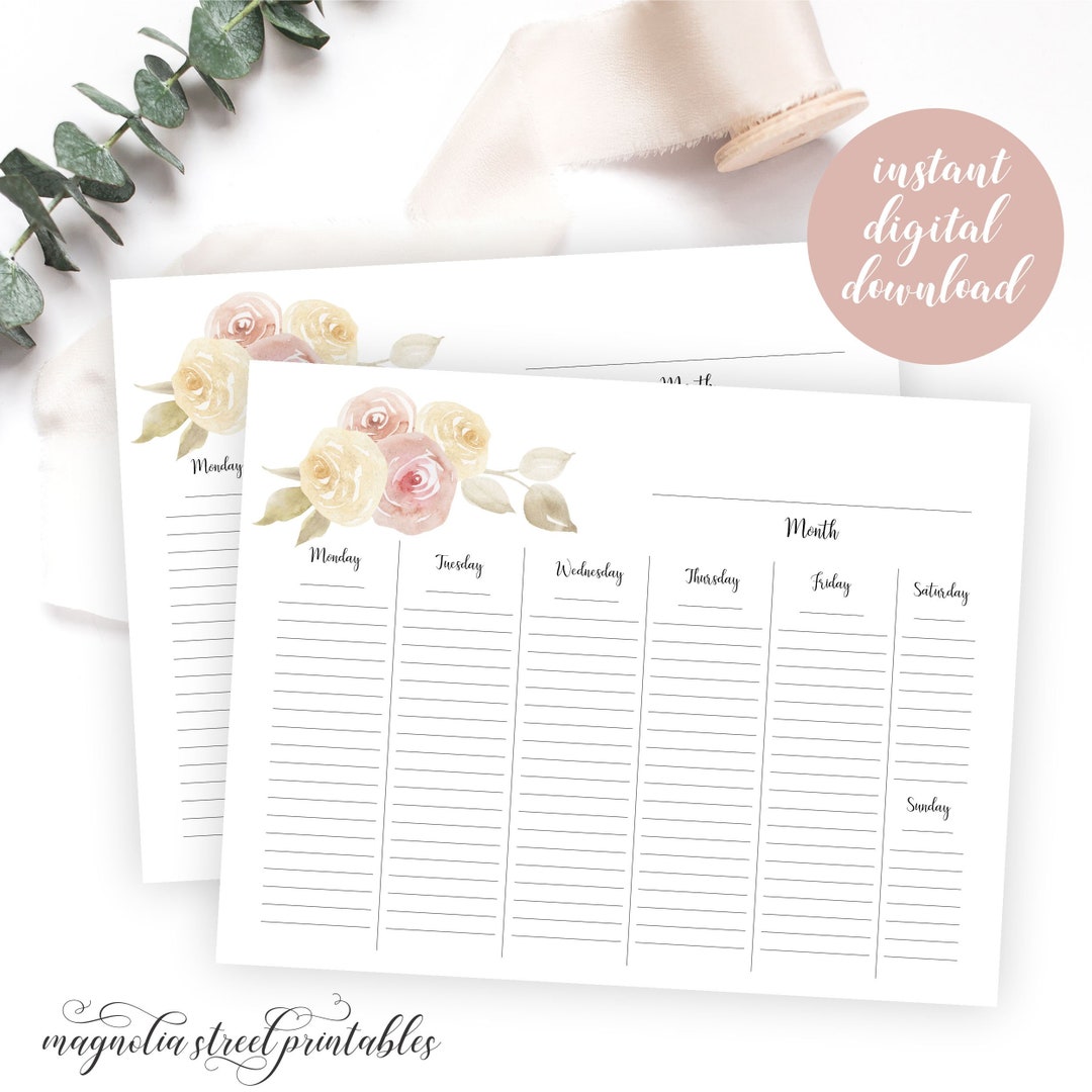 Printable Weekly Calendar, Blush Floral Planner Pages, 8 1/2 X 11 ...