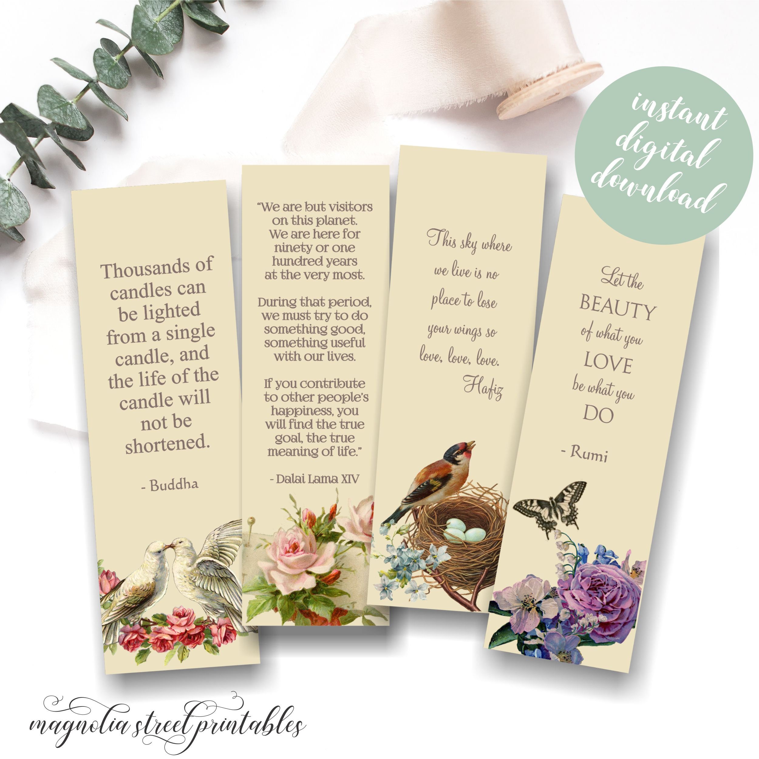 Printable Bookmarks Vintage Diy Bookmarks With Inspirational Etsy