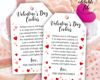 Mason Jar Chocolate Chip Cookie Mix Tag Template, Valentijnsdag Suikerkoekjes Bewerkbare Gebakken Goederen Cadeau Tag, Instant Digitale Download