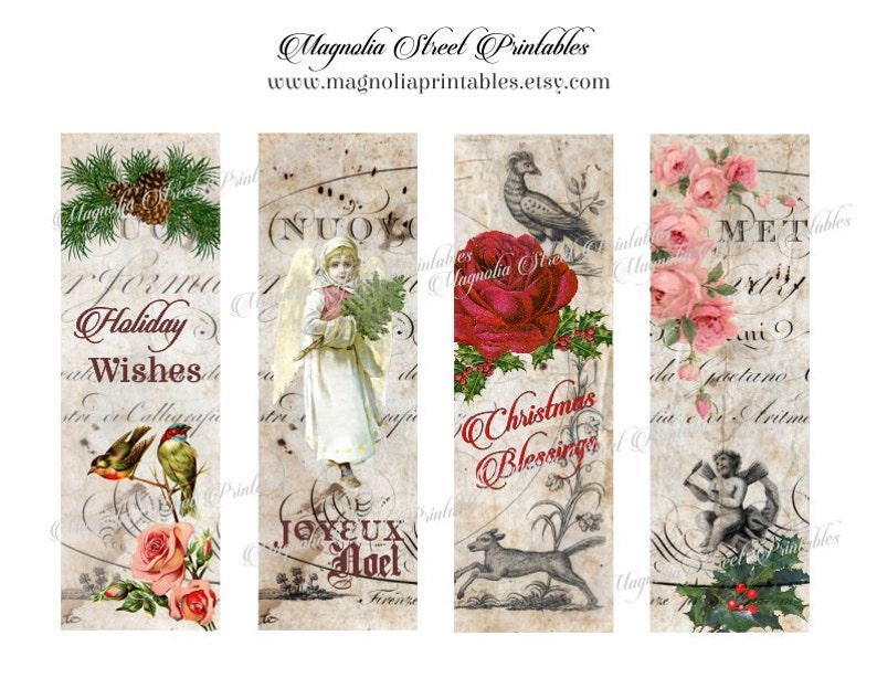 Printable Vintage Christmas / Holiday Bookmarks Digital Etsy