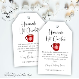 Mason Jar Hot Chocolate Mix Tag Template, Editable Homemade Hot Cocoa Tag For Christmas and Holiday Gifts, Instant Digital Download