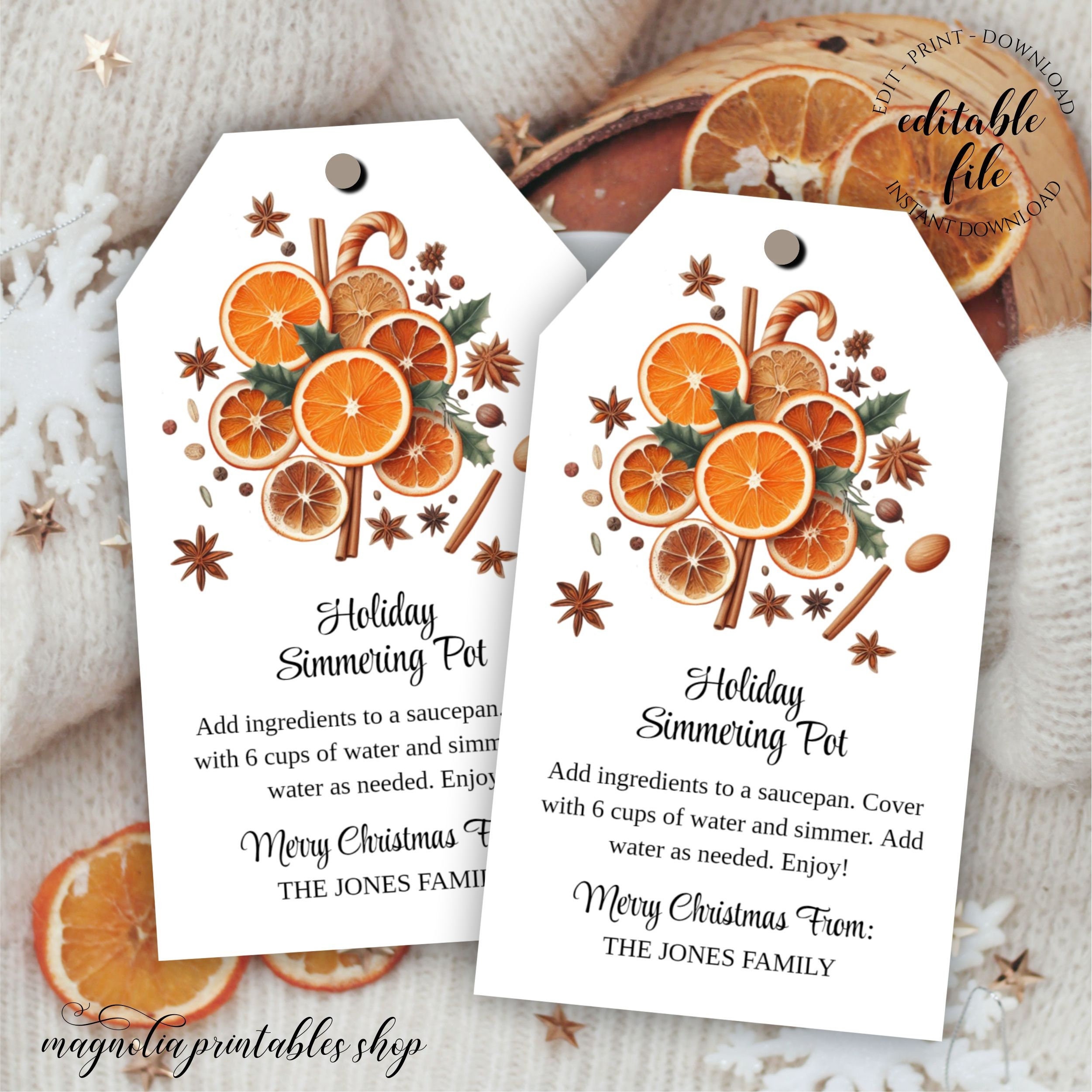 simmer pot gift tag template, editable simmering pot tag for