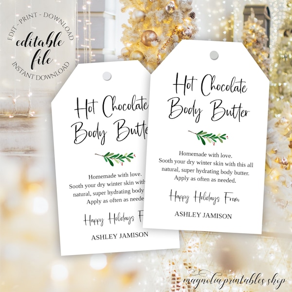 Homemade Whipped Body Butter Gift Tag Template, Editable Body Scrub, Bath Salts Tag For Christmas and Holiday Gifts, Digital Download