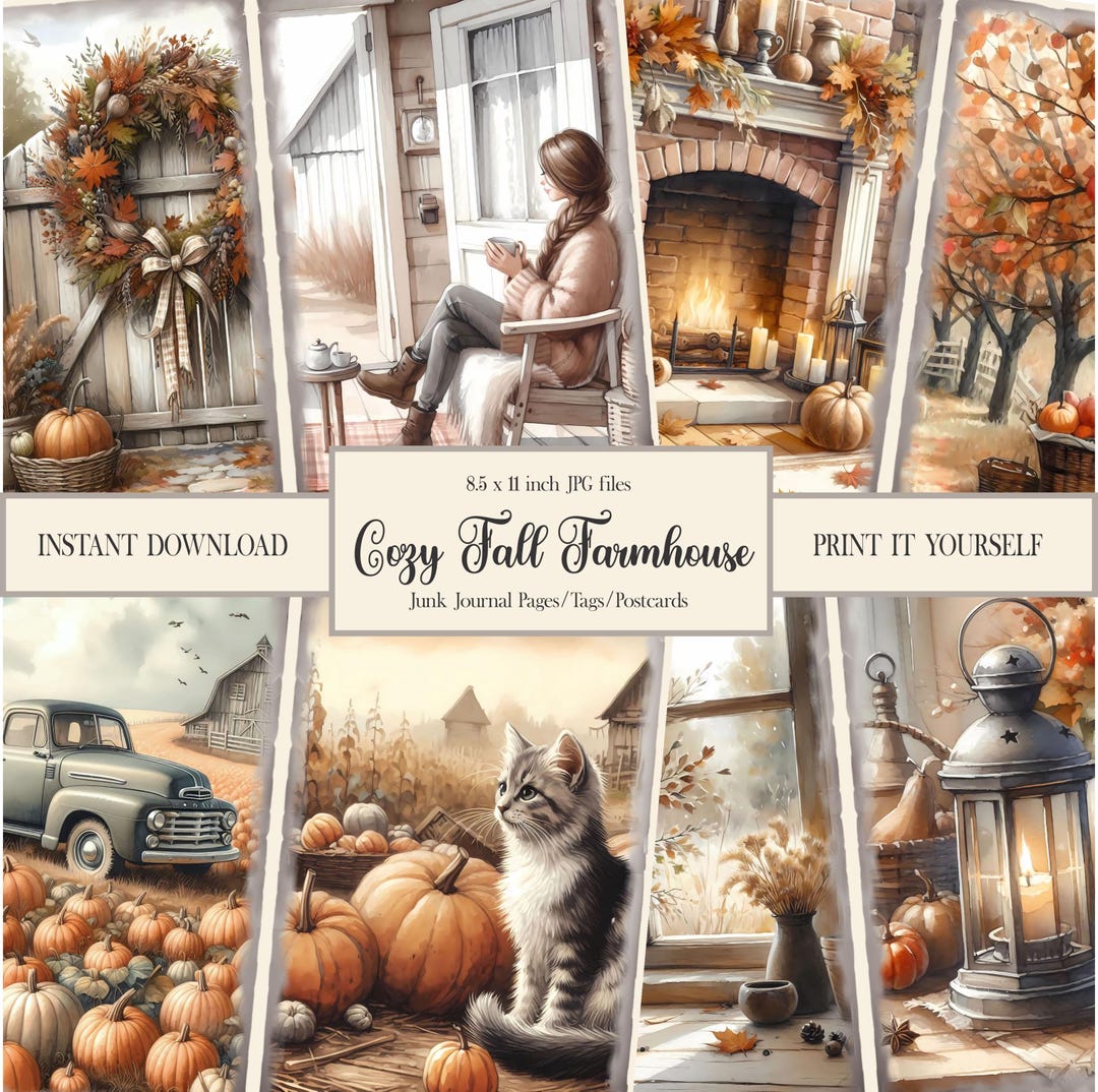 Printable Junk Journal Pages, Fall Digital Collage Sheet, Autumn Scenes ...