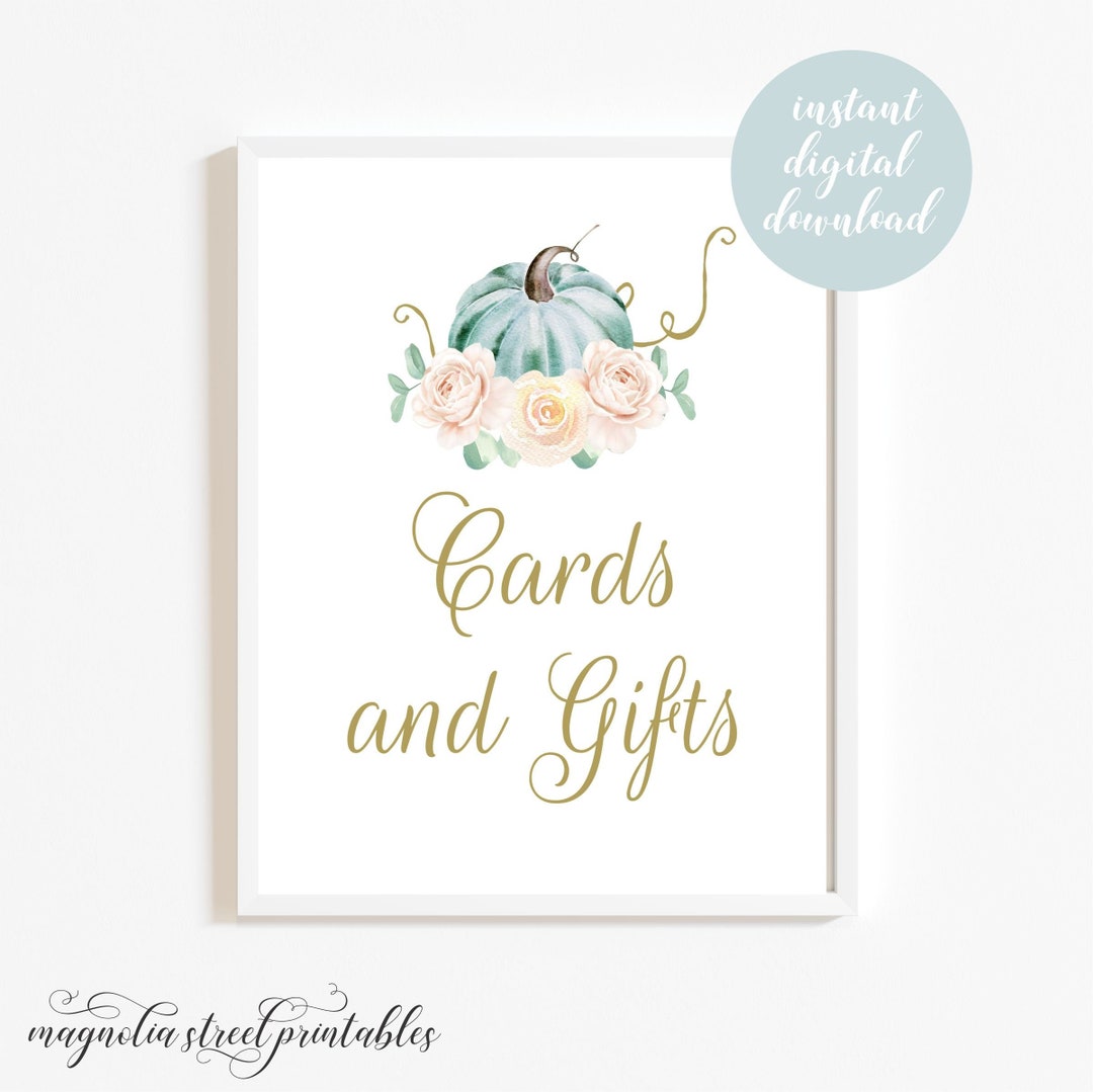 Printable Pumpkin Cards and Gifts Sign Blue Pumpkin Blush - Etsy