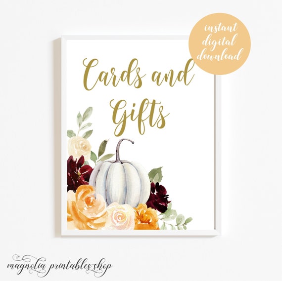 Printable Fall Cards and Gifts Sign White Pumpkin Burgundy | Etsy