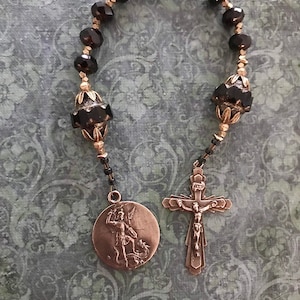 Saint Michael artisan bronze black Chaplet Art Deco travel heirloom rosary