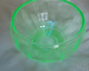 Vintage Uranium Green Glass Bowl Small Ribbed Design