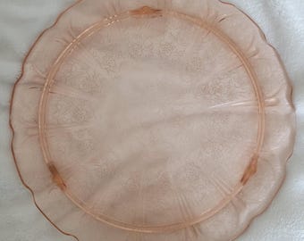 Jeanette Glass - Cherry Blossom Pink Depression Glass Cake Plate