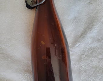Vintage Amber glass Bottle Hutter Lightning "#2" Metal and rubber Stopper