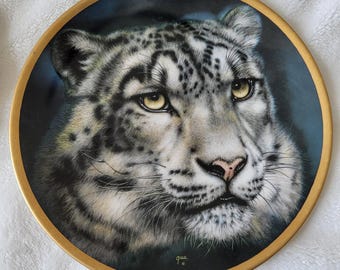 SNOW LEOPARD Plate Big Cats of the World Artist Qua Jungle Lenox Collection COA