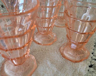 Vintage Pink Depression Glass Footed Iced Tea/Parfait 1950s