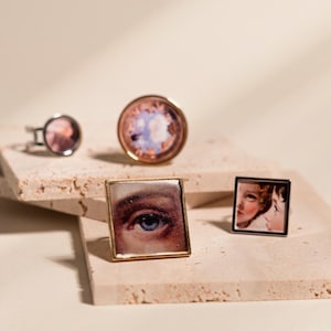 RINASCIMENTO. Anello con stampa quadro, anello regolabile gioiello contemporaneo, gioiello fatto a mano, anelli quadrati tondi, regalo lei