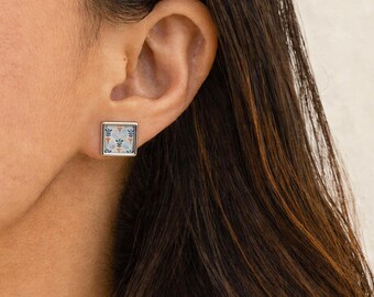 POPPY. print earrings, stud earrings, patterned jewelry, contemporary earrings, minimalist square jewelry, gift for her