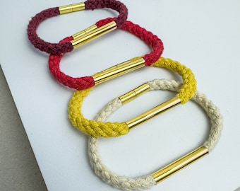 NINODO. Slim minimal cotton bracelet, gold element bracelet, contemporary jewelry, handmade jewelry, modern bracelet, women's gift