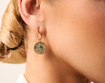 POPPY. Printed drop earrings, square earrings, patterned jewelry, contemporary earrings, minimalist square jewelry, gift for her