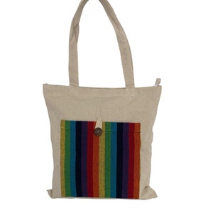 Canvas  Eco-Friendly  Rainbow style Natural Cotton Hemp Tote Bag  Shopping Carry Bag Hemp Bag