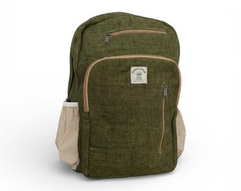 Khaki Green Hemp Backpack, Handmade Rucksack, Nepal Bag
