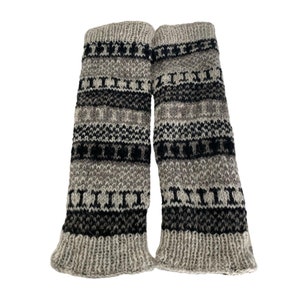 Hand Knitted Wool Leg Warmers, Nepal – Neutral Fair Isle