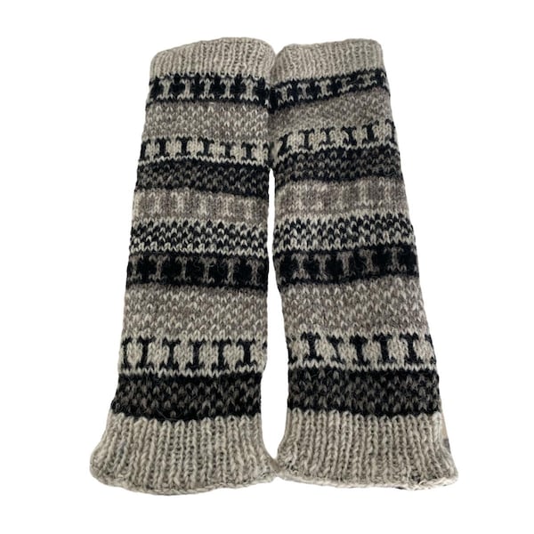 Hand Knitted Wool Leg Warmers, Nepal – Neutral Fair Isle