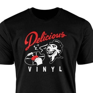 Men's Black Dj T Shirt Delicious Vinyl T Shirt Gifts for a Dj Music T shirt Gifts for a Vinyl Collector Gift for him Disk Jockey  Vintage