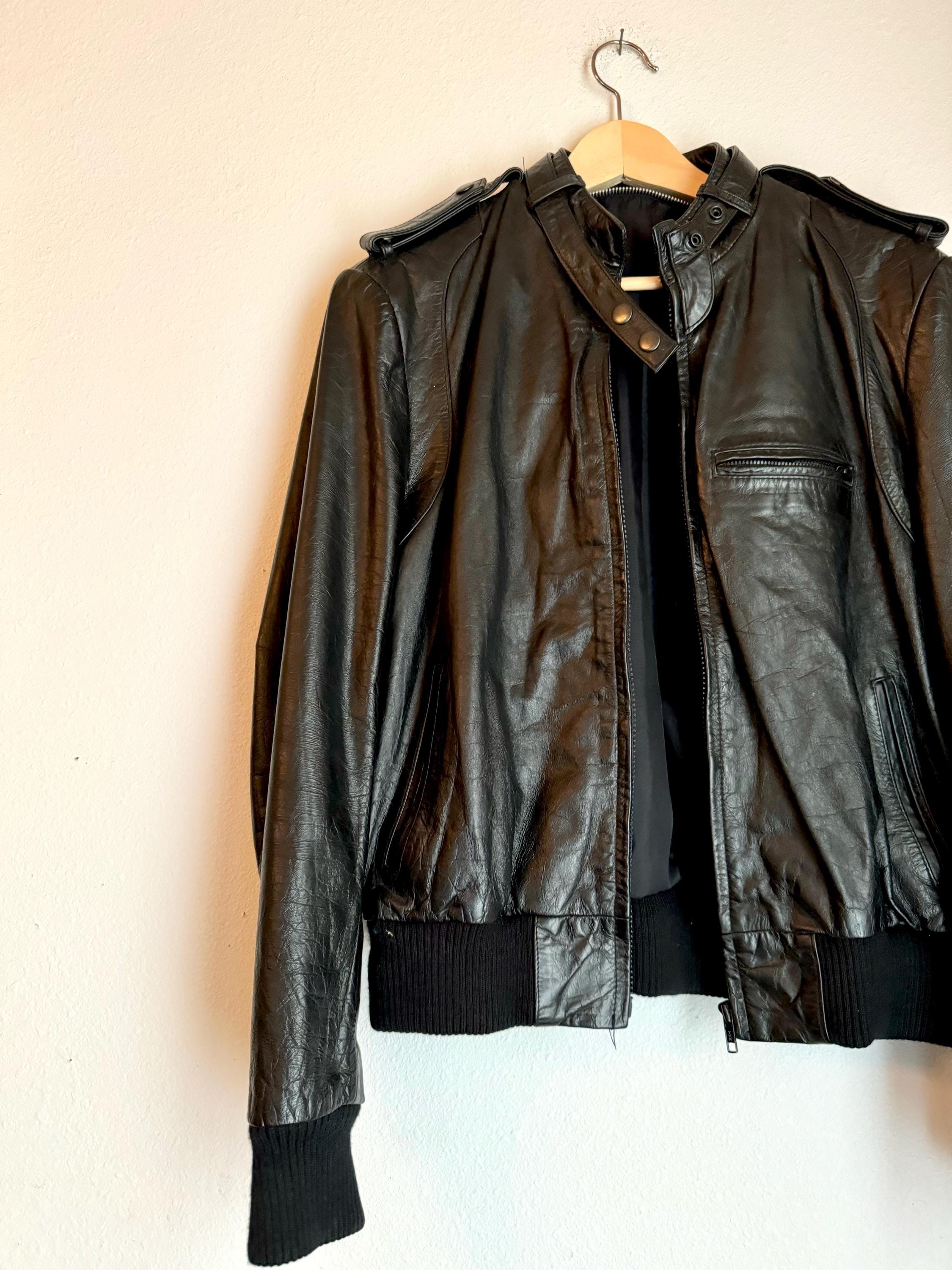 Vintage 1960s - 1970s Black Leather Jacket With Satin Lining