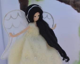 Needle felted fairy, Fairy angel, angel, Hanging Felted Fairy, White fairy, needle felting, handmade, waldorf inspired