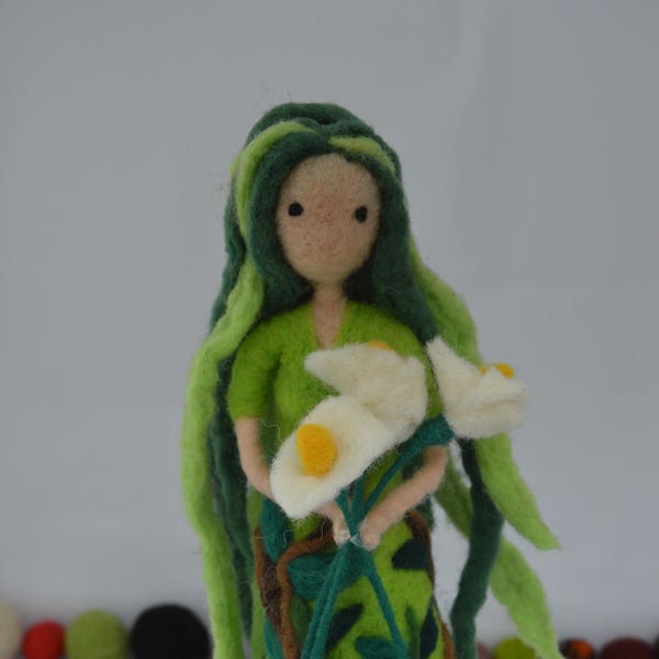 Needle felted doll  Fantasy doll Felted fantasy doll Waldorf inspiration doll woolen green needle felting handmade