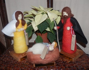 Needle felted Nativity 3 piece, Natitvity felt, needlefelt, Christmas decoration, handmade, sheep wool, felted sculpture