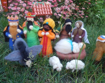 Needle felted Nativity 9 pieces, needlefelt, needle felting, handmade, felted sculptures, sheep wool