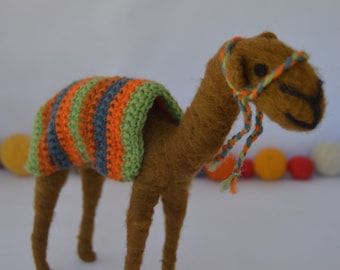 Neelde Felted Camel,Christmas decor, needle felting, handmade, felted sculpture, sheep wool