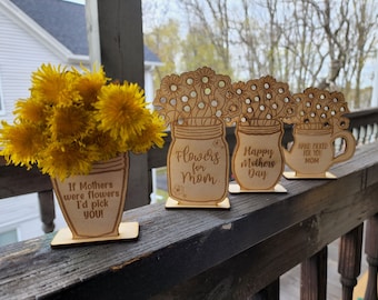 flowers for mom vase mason jar digital file for laser cutting engraving mothers day flower holder wooden standup cutout glowforge beamo svg