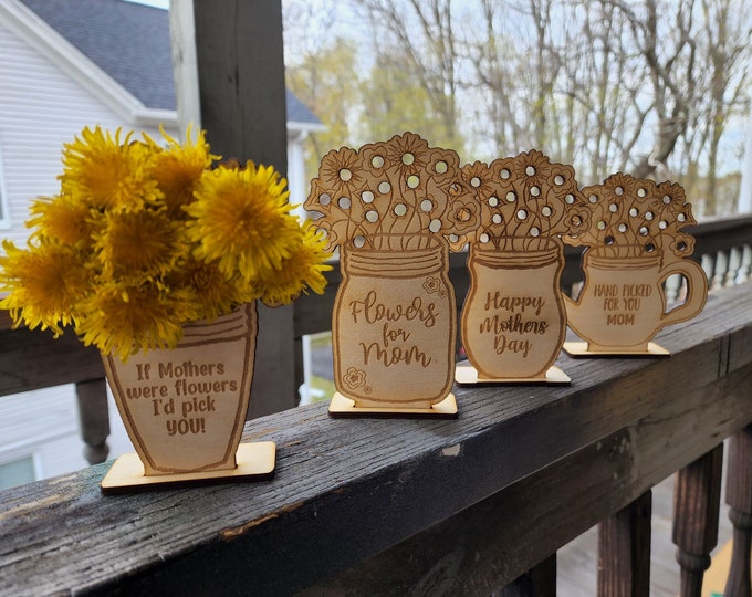 Flowers for Mom Vase Mason Jar Digital File for Laser Cutting Engraving ...