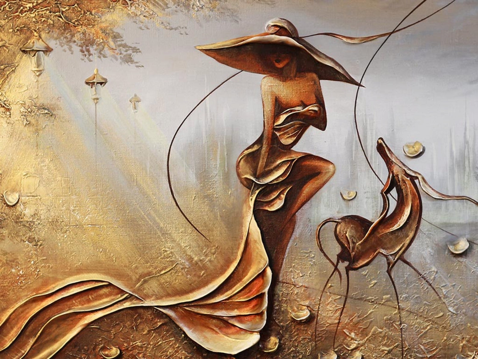 Night Wind Original Oil Painting landscape Art Deco gold oil Etsy