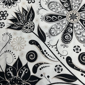 Ink Blossom Fabric by Sue Marsh for RJR Fabrics – Black and White Floral Cotton – Modern Botanical Quilt Fabric – Neutral  BTHY