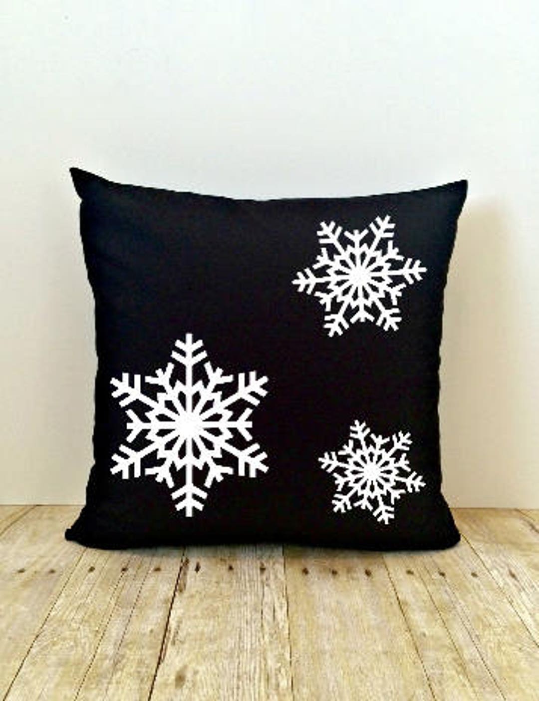 Winter Pillow Cover Snowflake Snow Black Christmas Happy Etsy