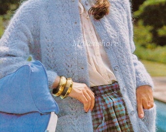 Knitting Pattern Ladies/Women's Mohair Lace Panel Cardigan Aran/Worsted/10Ply Size 32-40in 81-102cm