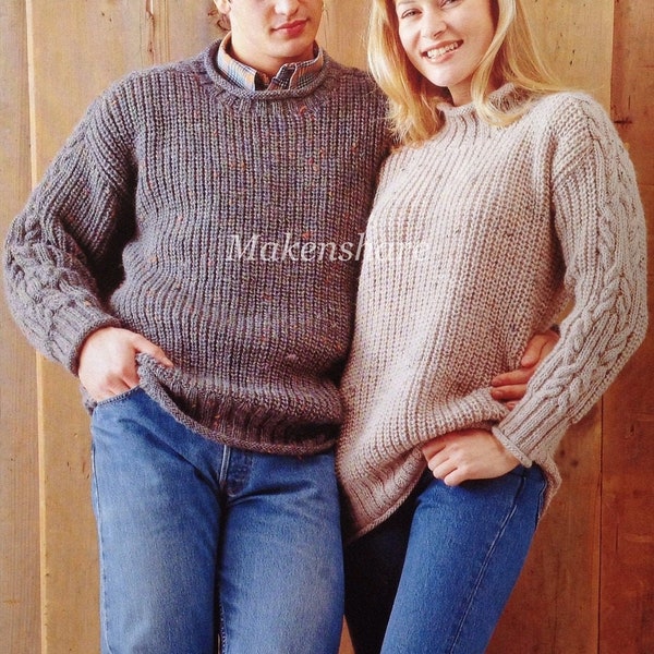 Knitting Pattern Boys/Girls/ Ladies/Woman's/Mens,  Aran/Worsted/10 ply Roll Neck Cable Sweater/Jumper/ Pullover size 28-46in 71-117