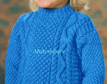 Knitting Pattern Babies ,  Girls  , Boys  , Children's Cable Sweater , Jumper , Pullover Aran  , Worsted, 10 Ply size 22-30 in 56-76cm