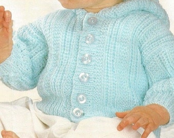 Knitting Pattern,Babies Knitting Pattern,Babies Hoodie Knitting Pattern,Baby Cardigan Pattern,DK/Light Worsted/8 Ply size 16-20in 40-50cm