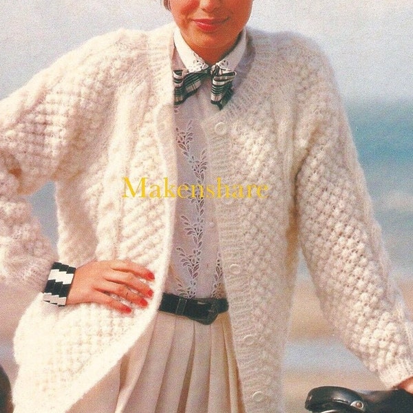 Knitting Pattern Ladies , Woman’s , Women’s Cable Knit Cardigan chunky, Bulky Size 33-37 in 84-93cm